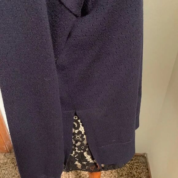 DKNY Navy Blue Sweater With Black Lace Shell #145 - Picture 3 of 5